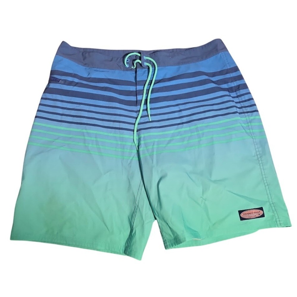 Vineyard Vines Mens Blue Green Ombre Striped Board Shorts Swim Trunks‎ S 40. 681